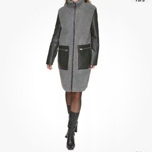 ANDREW MARC Tunis Faux Shearling & Faux Leather Zip Jacket NEW